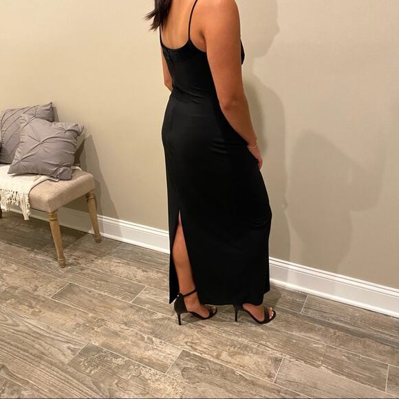 Rampage Full Length Dress Black Velvet Sheer Striped Formal Gown Size 4 - Picture 10 of 15